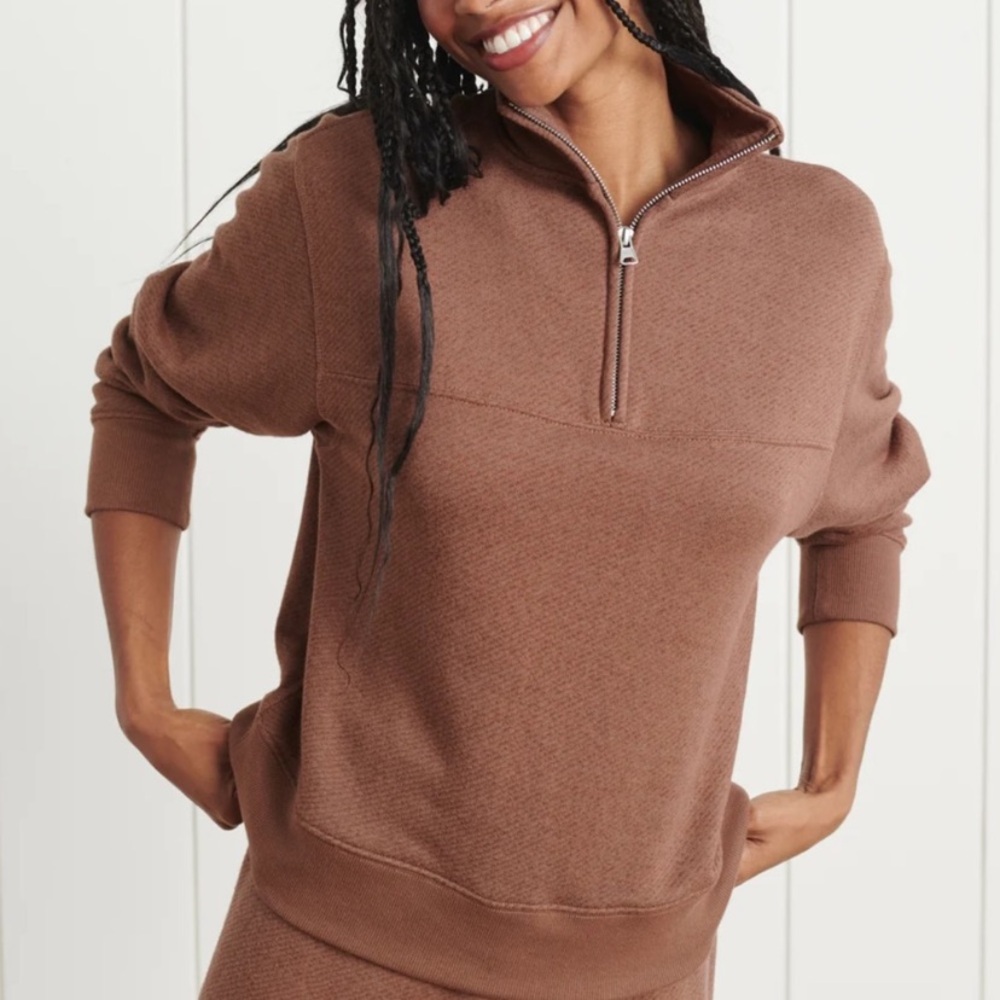 Jenni Kayne Half Zip Pullover Sweatshirt XS Neutral Brown